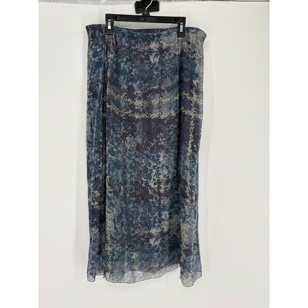 J. Jill Skirt Women SP Blue Floral Silk Maxi Pull On Lined 100% Silk Shell y2k